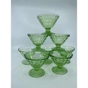 8 Green Uranium Glowy Glass Pedestal Dessert Fruit Dishes
